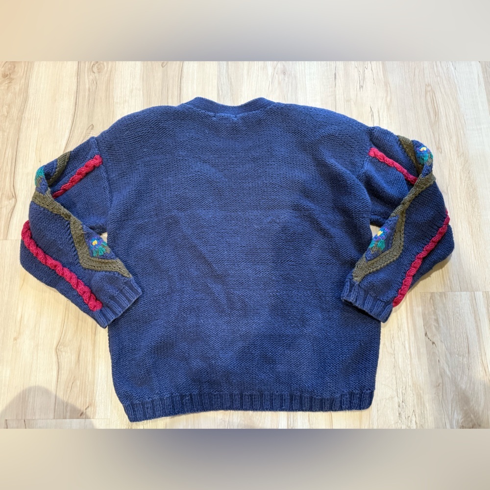Vintage 1980s JL Plum Women's Vibrant Knit Cardigan large - Picture 2 of 9